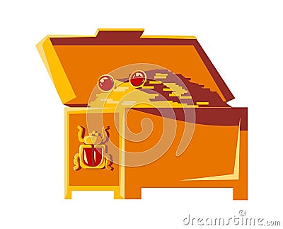 Open vintage chest with gold coins cartoon vector Vector Illustration