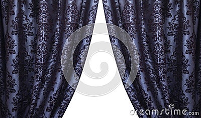 Open vintage dark blue curtains Stock Photo