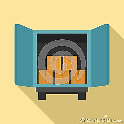 Open warehouse truck icon, flat style Vector Illustration