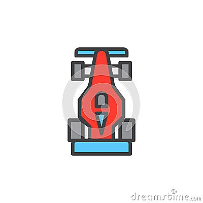 Open wheel racing car filled outline icon Vector Illustration
