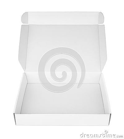 Open white blank carton pizza box Stock Photo