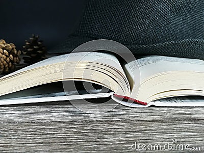 Open white book on wood texture Stock Photo