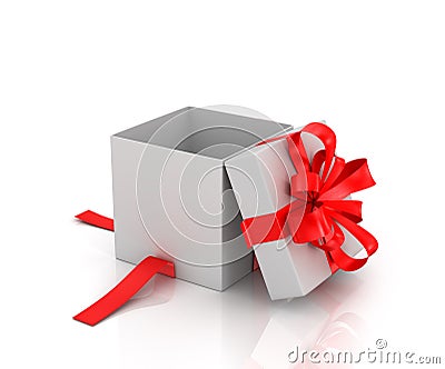 Open white gift-box with red ribbon Stock Photo