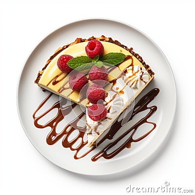 Delicious Chocolate Raspberry Dessert Slice On Plate - Stock Photo Stock Photo