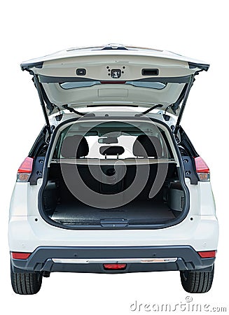 Open white suv car trunk Stock Photo