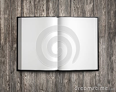Open white textbook on natural wood. 3d render Stock Photo