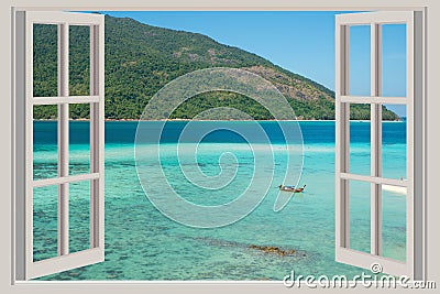 The open window, with sea views in Phuket ,Thailand. Stock Photo