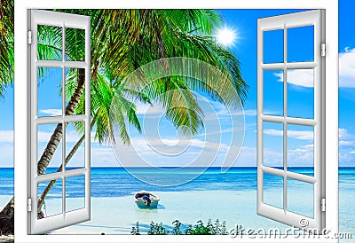 Open window to the sea Stock Photo