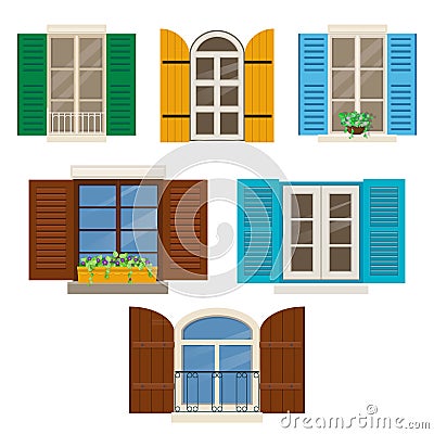 Open windows with shutters Vector Illustration