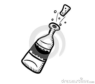 An Open Wine Bottle Doodle Cartoon Illustration