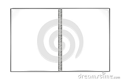 Open wire bound notebook vector mock-up. Spiral notepad blank white pages mockup. Wirebound notepad spread template Vector Illustration