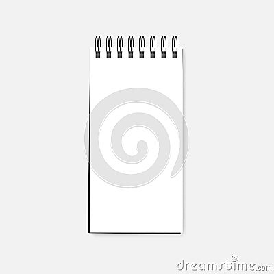 Open wire spiral white blank reporter notebook, realistic vector mockup Vector Illustration