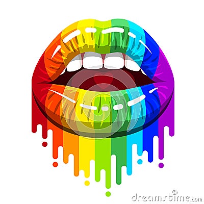 Open woman mouth with color lips and paint flows Vector Illustration