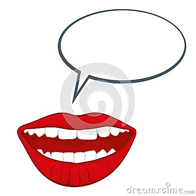 Open womans mouth with speech bubble vector illustration Vector Illustration