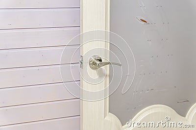 Open wood glass doors with lock handle modern style Stock Photo
