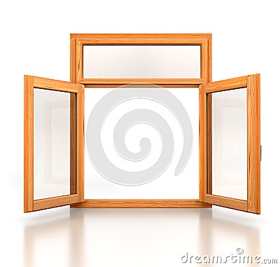 Open wooden double window opened Stock Photo