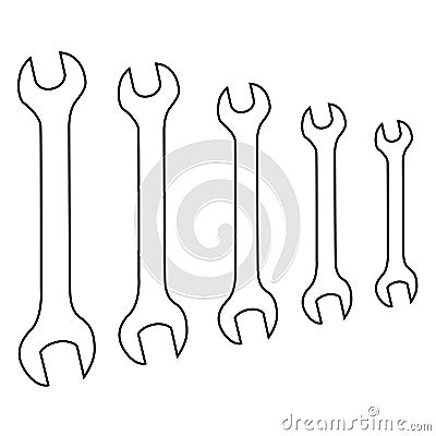 The open wrench set from large to small size vector with white and black stroke Vector Illustration