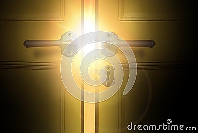 Open yellow door with bright sunlight Stock Photo