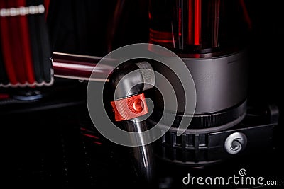 Open your computer with a water cooling system, a processor, a graphics card, a motherboard fan Stock Photo