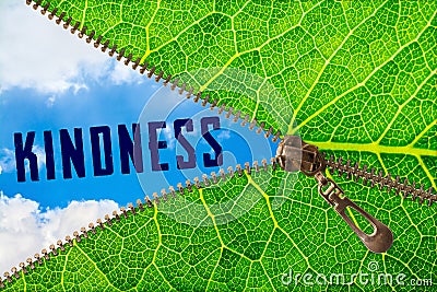 Kindness word under zipper leaf Stock Photo