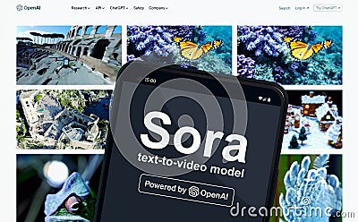 OpenAI Sora - generative artificial intelligence text-to-video model Editorial Stock Photo