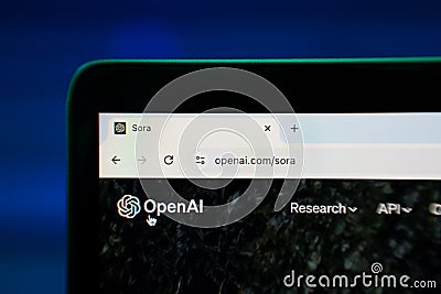 OpenAI Sora new text to video AI model illustration on screen. ChatGPT Sora is an AI model that can create realistic and Cartoon Illustration