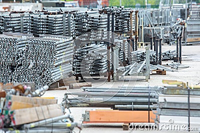 Openair storage of galvanized steel and aluminum frames, ladders Stock Photo