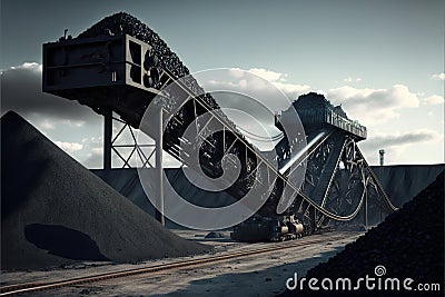 Opencast mine belt conveyor coal, stones transport at mining industry factory Stock Photo