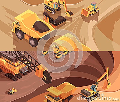Opencast Workings Banners Collection Vector Illustration