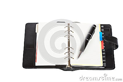 Opened agenda with pen Stock Photo