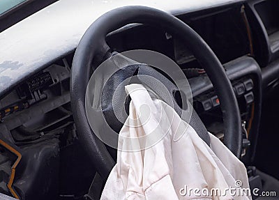 Opened airbag Stock Photo