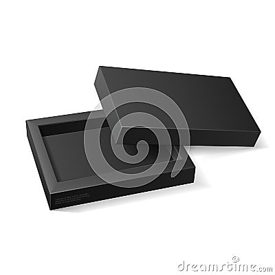 Opened Black Cardboard Package Mock Up Box. Gift Candy. On White Background Isolated. Ready For Your Design. Vector Illustration