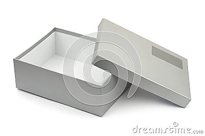 Opened box with blank label Stock Photo