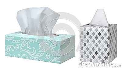 Opened box paper tissues on white background. Stock Photo