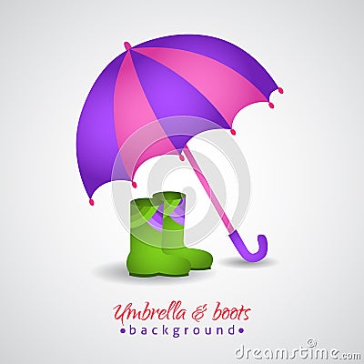 Opened bright umbrella and rain boots Vector Illustration