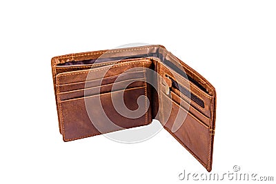 Opened brown leather wallet isolated on a white background Stock Photo