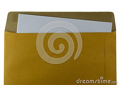 Opened brown Recycle envelope with paper letter inside on. Stock Photo