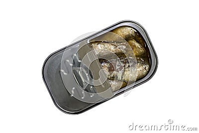 Opened can with sardines fish isolated with clipping path Stock Photo