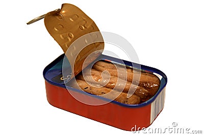 Opened can of sardines in oil Stock Photo