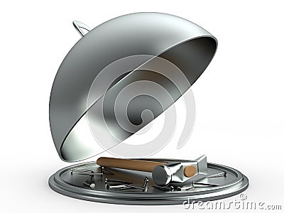 Opened cloche concept, 3D Stock Photo