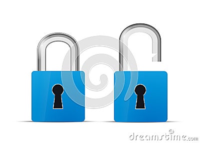 Opened and closed blue realistic lock icon Stock Photo