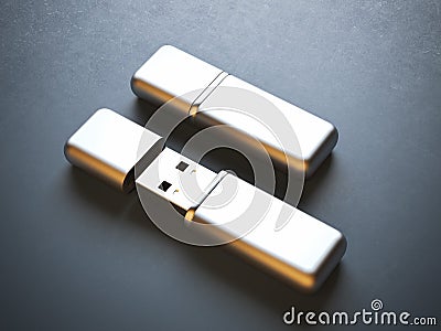 Opened and closed flash drives Stock Photo