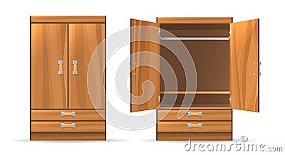 Opened and closed wardrobe Vector Illustration