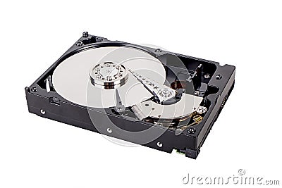 Opened Computer Hard Drive, Isolated Stock Photo