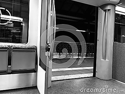 Opened door of an empty S Bahn train in Germany Editorial Stock Photo