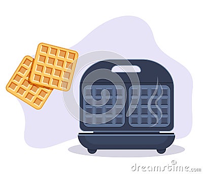 Opened Electronic Waffle maker. Sample model for Kitchen appliance. Vector Illustration isolated on white background Stock Photo