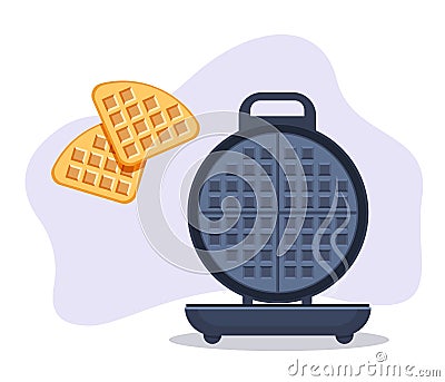 Opened Electronic Waffle maker. Sample model for Kitchen appliance. Vector Illustration isolated on white background Stock Photo