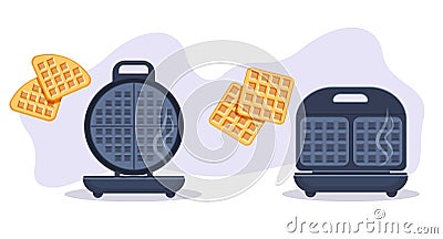 Opened Electronic Waffle maker. Sample model for Kitchen appliance. Vector Illustration isolated on white background Stock Photo