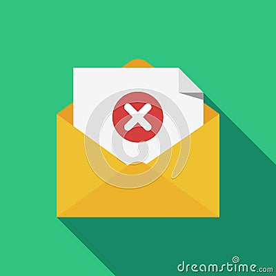 Opened envelope and document with red x mark line icon. Message was not sent, error, e-mail delivery failed, remove Vector Illustration