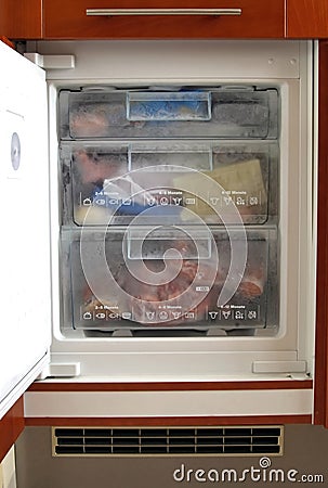 Opened freezer Stock Photo